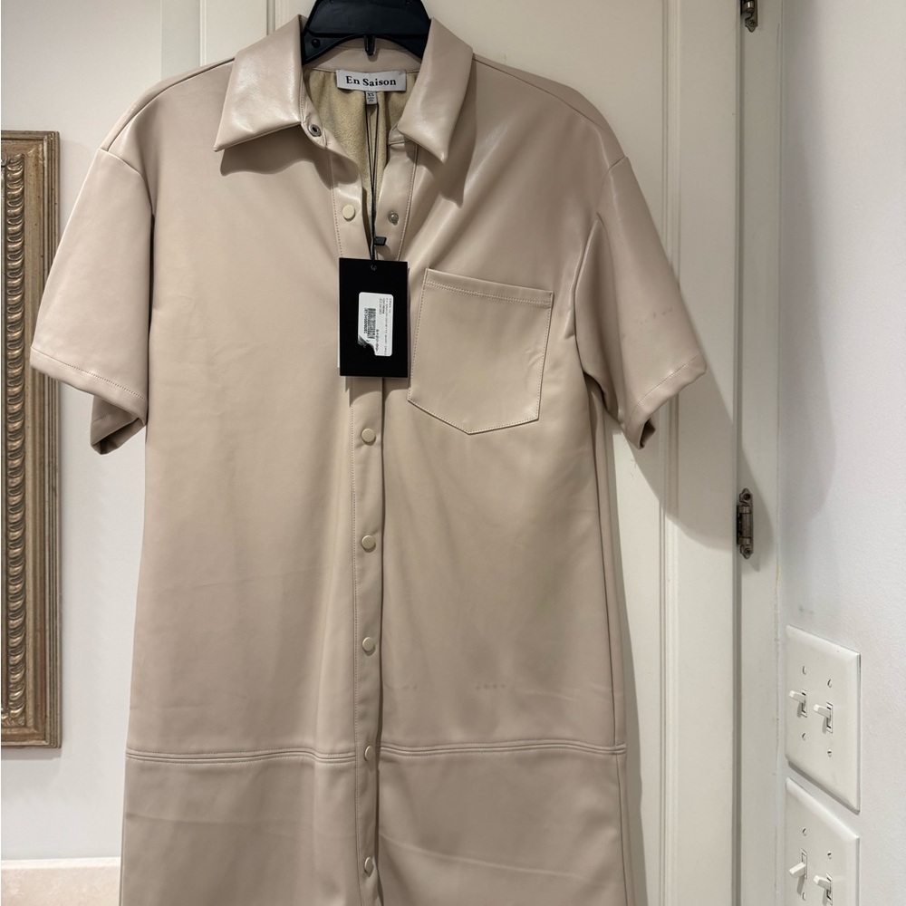 En Saison Beige faux leather button down dress